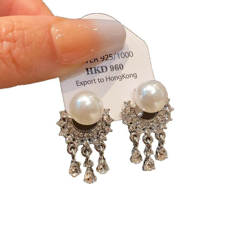 Vintage Silver-Tone Pearl Tassel Earrings - view 5