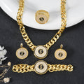 Overseas Middle East Fashionable Geometric Round Rhinestone Pendant Necklace Bracelet Set Earrings Ring Women Banquet Set