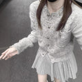 Women's Spring Chanel-Style Fashion Knit Wool Long Sleeve Sweater + Cardigan + Top 20 - Gray Sweater