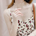 Women's Sheer Mesh High Neck White Lace Top