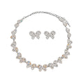 French Imperial Breeze Rhinestone Butterfly Flower Pearl Stud Earring Necklace Set Women Clavicle Chain Light Luxury Premium Necklace