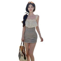 Sweet Striped Ruffle Collar Camisole Bodycon Short Dress