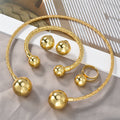 EU/US Import 18K Gold Fashionable Copper Bead Wear Jewelry Twist Necklace Bracelet Set Earrings Ring Africa Banquet Set