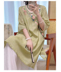 Modified Cheongsam Dress, Chinese Style Embroidered Short Sleeve