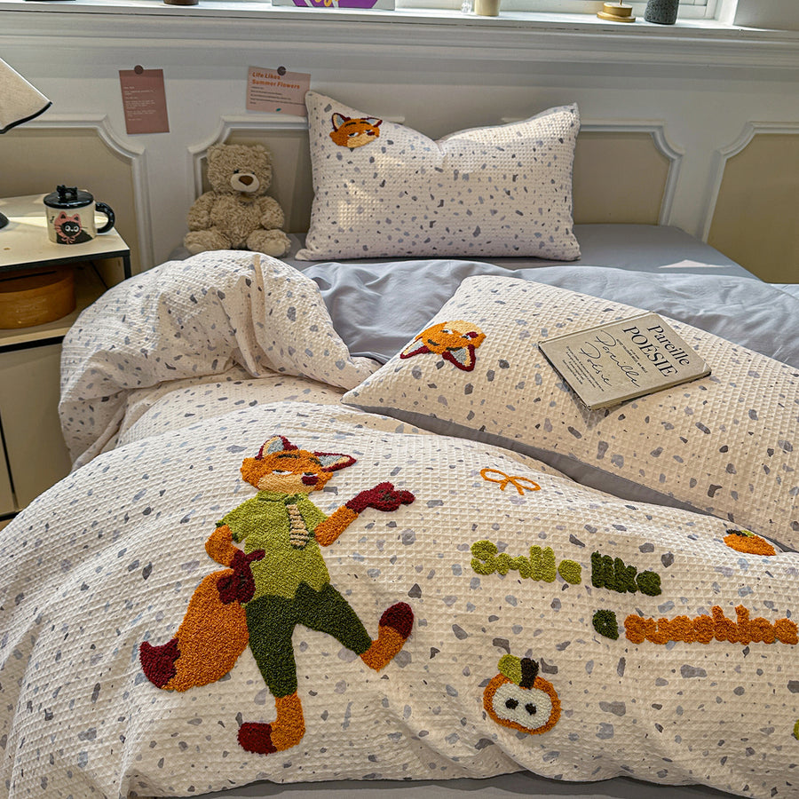 Bubu Towel-Embroidered Cotton Waffle 4-Piece Bedding Set - view 4