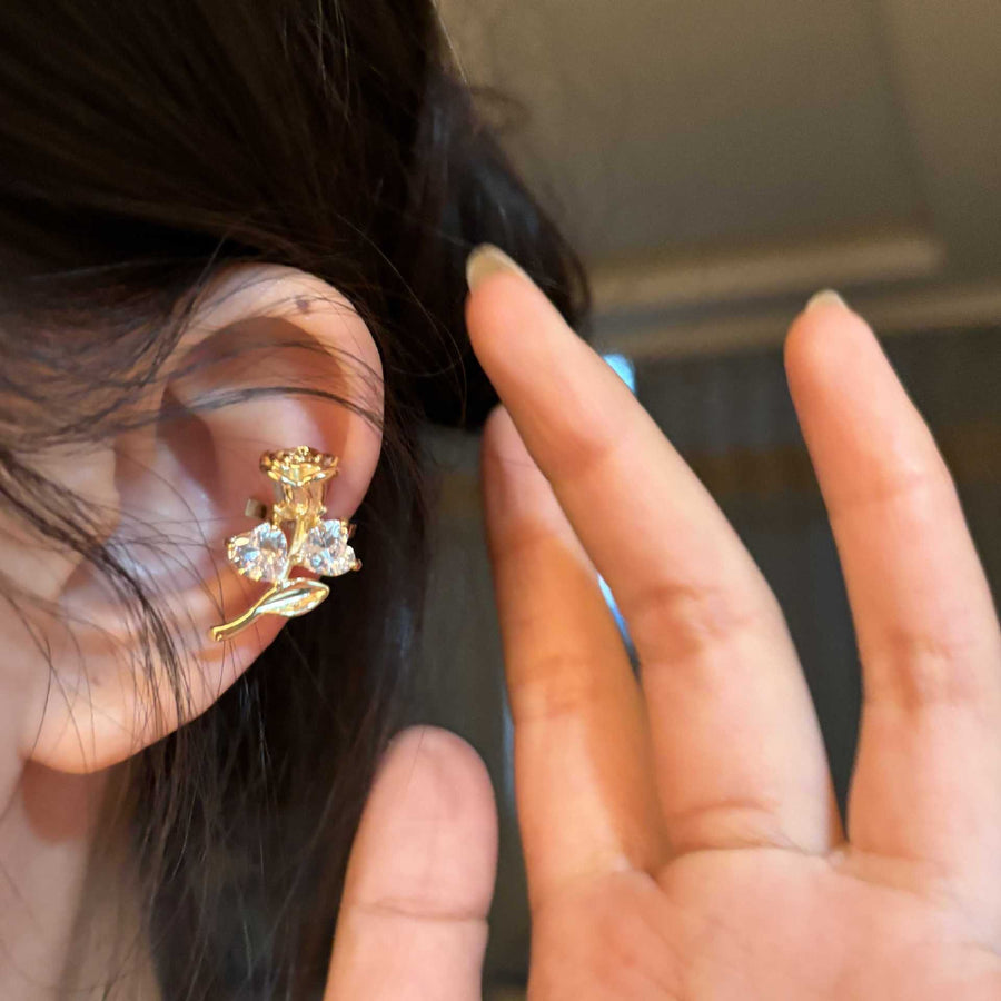 Korean Zircon Rose Flower Clip-On Earrings - view 4
