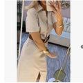 Minimalist V-Neck T-Shirt Dress - Straight Cut Midi Dress Casual Summer Style