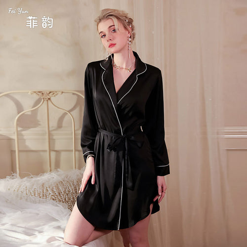 菲韵情趣款仿真丝晨袍睡衣女性感开衫酒店睡袍浴袍家居服批发525
