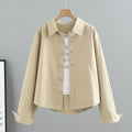Women's Fall Workwear Korean Long Sleeve Loose Cropped Shirt + Jacket 2026 - Apricot