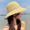 新款夏季百搭户外遮阳帽大帽檐渔夫帽便携防晒太阳帽蝴蝶结女士帽