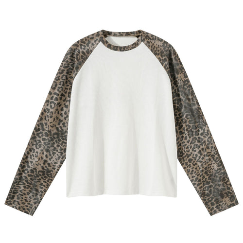 ARTIE Unisex American Retro Leopard Print Cropped Slim Fit Raglan Puff Sleeve T-Shirt