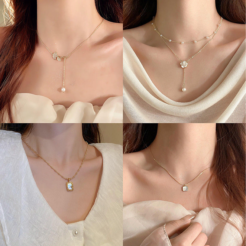 French Vintage Camellia Pearl Necklace - view 2