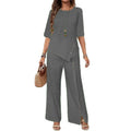Casual Fashion Asymmetric Loose Hem Shirt + Pants 2-Piece Set
