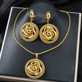 Overseas Dubai Bride Ancient Craft Gold Jewelry Round Flower Set Pendant Earrings Necklace Ni Day Profit Asia Women Wedding