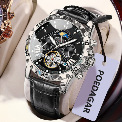 POEDAGAR Fashionable Glow Belt Mens Watch Waterproof Multifunction Mechanical Watch Live Export Bestseller Watch