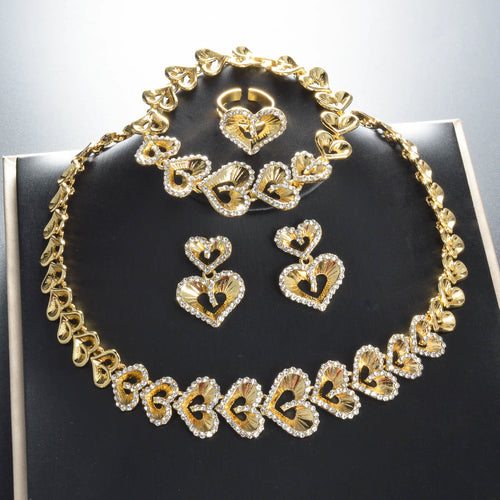 New Import Premium Light Luxury Bracelet Super Sparkle Full Diamond Heart-Shaped Spliced Western Fashionable Women Accessory Set