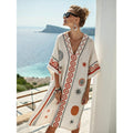 Bohemian Print V-Neck Loose Beach Dress, Summer Sun Protection