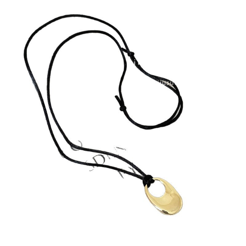 Korean-Style Leather Cord Oval Geometric Pendant Necklace - view 5
