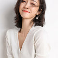 Women's Fall Korean Fashion V-Neck Cropped Knit Top + Cardigan 2026 - White