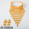 Overseas Middle East Gold Plated Flower Round Cutout Long Style Necklace Earrings Set Dubai Bride Wedding Jewelry