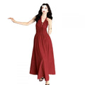 French Retro Red Halter Fitted Long Dress, Seaside Vacation