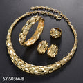 Bestseller EU/US Import 18K Gold Connect Plain Band Necklace Earrings Set Ring Bracelet Set India Women Banquet Jewelry Set