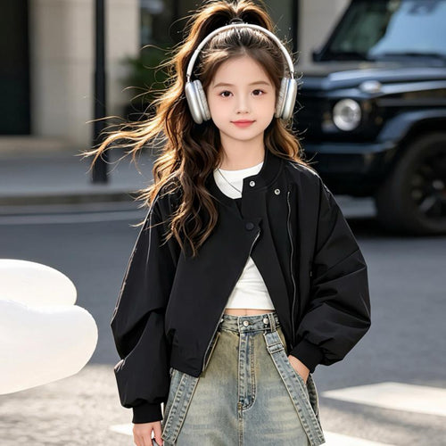 Girls' Moto Diagonal Zip Jacket - Short Style