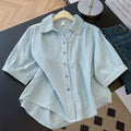 Summer Korean Casual Mesh Cotton Half Sleeve Double-Layer Lightweight Shirt