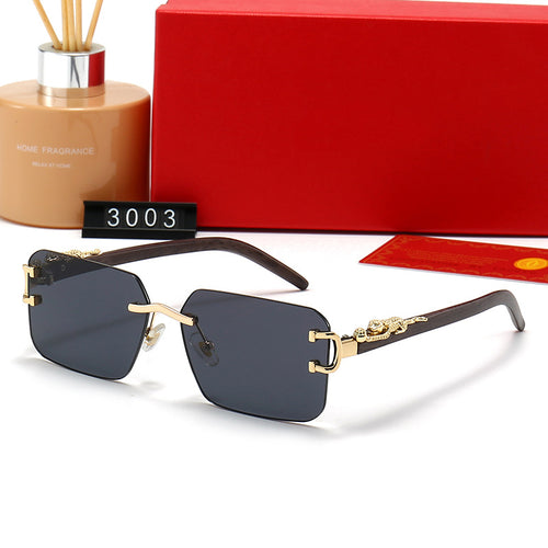 2023 New Fashionable Rimless Beveled Square Men Sunglasses Women Trendy Personality Leopard Temple Overseas Glasses Wholesale