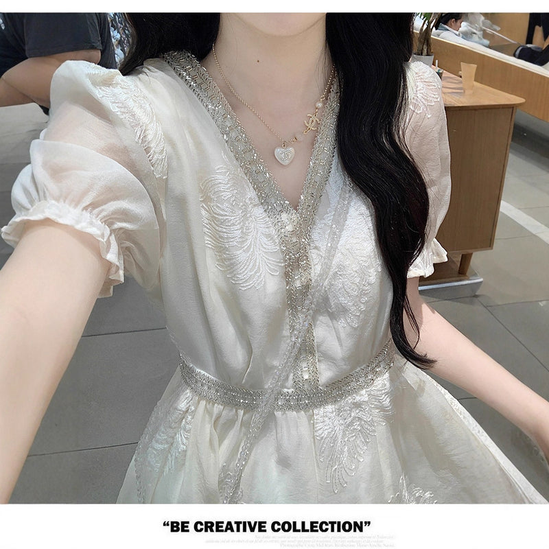 New Chinese Style Embroidered Dress for Women, Retro Fitted Graceful Long Dress