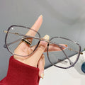 Light-Changing Blue-Light Glasses Influencer Trendy Glasses Frame Women Big Frame Bright Pink Bare Face Prescription Sunglasses Plano