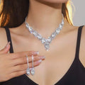 Western Rhinestone Sparkle Glossy Premium Clavicle Chain Earrings Jewelry Simple Versatile Necklace 2-Piece Set Factory Wholesale