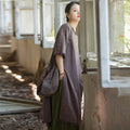Women's Fall Zen Casual Ramie Linen Cotton Half Sleeve Dress + Long Skirt 2026 - Green