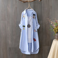 Korean Cotton Embroidered Long Sleeve Casual Shirt, Sun Protection