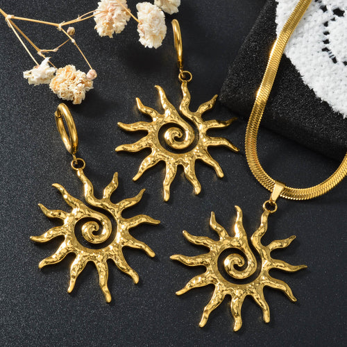 EU/US Import Hot Sale Spiral Sunflower Pendant Earrings Necklace INS Breeze Fashionable Light Luxury Feel Stainless Set