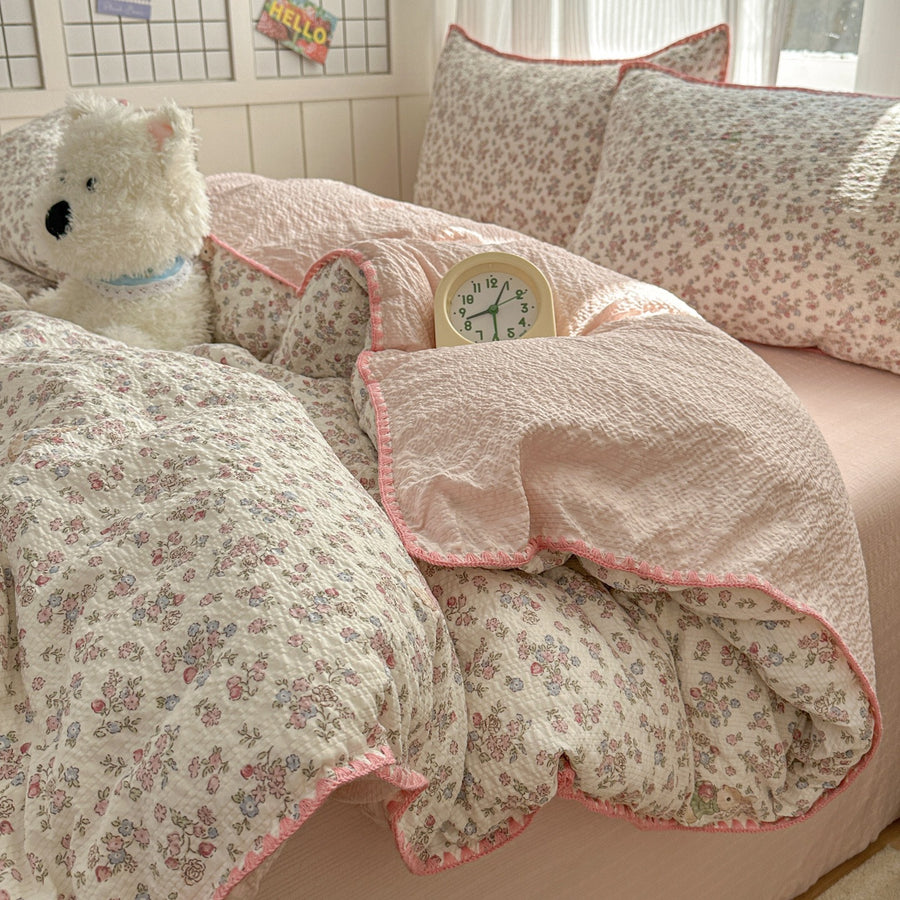 Shell Edge Flower Crinkle-Gauze Cotton 4-Piece Bedding Set - view 5