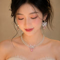 Sweet Dream Satin With Gentle Super Glitter Crystal Bow Jewelry Set Wedding Banquet Choker Light Luxury Niche Necklace
