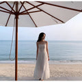 White Heavy Embroidery Camisole Dress, French Style Fitted A-Line