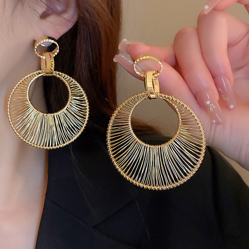 Gold Flower Geometric Tassel Earrings - view 10