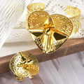 4th Leaf Cutout Copper Flower Middle East Bride Wedding Accessory Ancient Style Heart Double-Layer Open End Bangle Ring Set