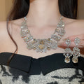 Provence Gilded Ball Rhinestone Flower Necklace Set Light Luxury Niche Clavicle Chain Banquet Party Necklace