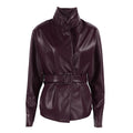 Women's Spring Retro Fashion Stand Collar Tie-Front Waist-Tie Mid-Length Jacket 2026 - Wine Red