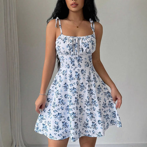 Women's Floral Square Neck Strappy Mini Dress