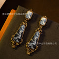 Vintage Neo-Chinese Retro Heavy-Duty Long Style Drop Ancient Style Mountain Water Draw Fashionable Light Luxury Earrings