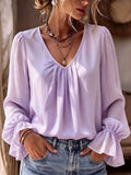 Office Versatile Long Sleeve V-Neck Pleated Loose Shirt