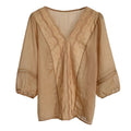 Summer Korean French Ramie Lace V-Neck Shirt