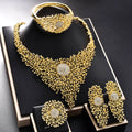 Overseas Western Dubai 18K Set Inlay Rhinestone Necklace Earrings Set Ring Bracelet Set India Bride Jewelry Set
