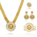 Overseas Middle East Copper Gold Plated Glossy Round Sun Pendant Necklace Bracelet Set Ring Earrings Women Banquet Set