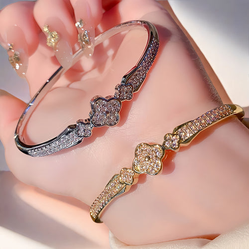 New Simple Bangle Four Leaf Clover Mini Set Crystal Western Light Luxury Trendy Bangle Crystal Lucky Flower Bracelet Hand Jewelry Item