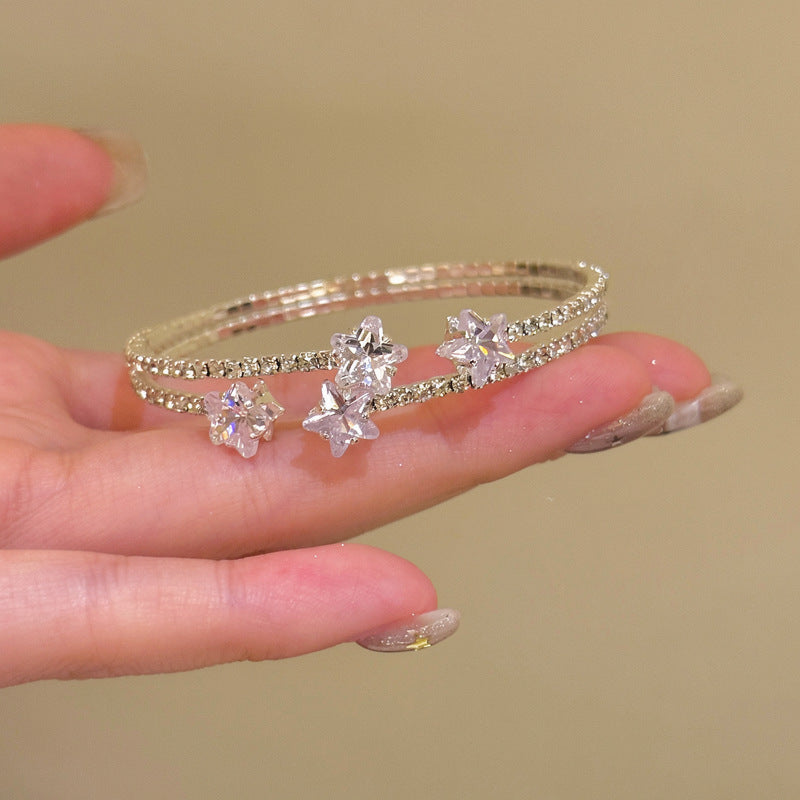 Korean Zircon Star Pearl Cuff Bracelet - view 8